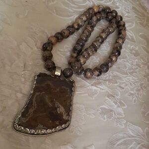 🤎 Gorgeous Tibetan Jasper & Sterling Silver Necklace And Pendant!